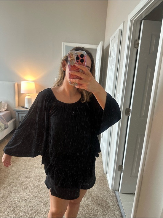 Jaase Tops - LF x Jaase Black Ruffled Hem Long Sleeve Tunic